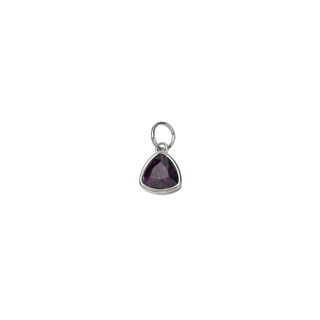Silver Amethyst Triangle Gemstone Charm - Waterproof Stainless Steel