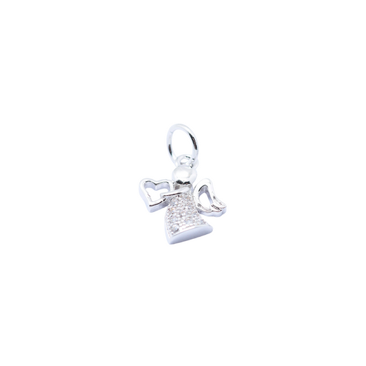 Front View of the Silver Guardian Angel with Cubic Zirconia Heart Charm