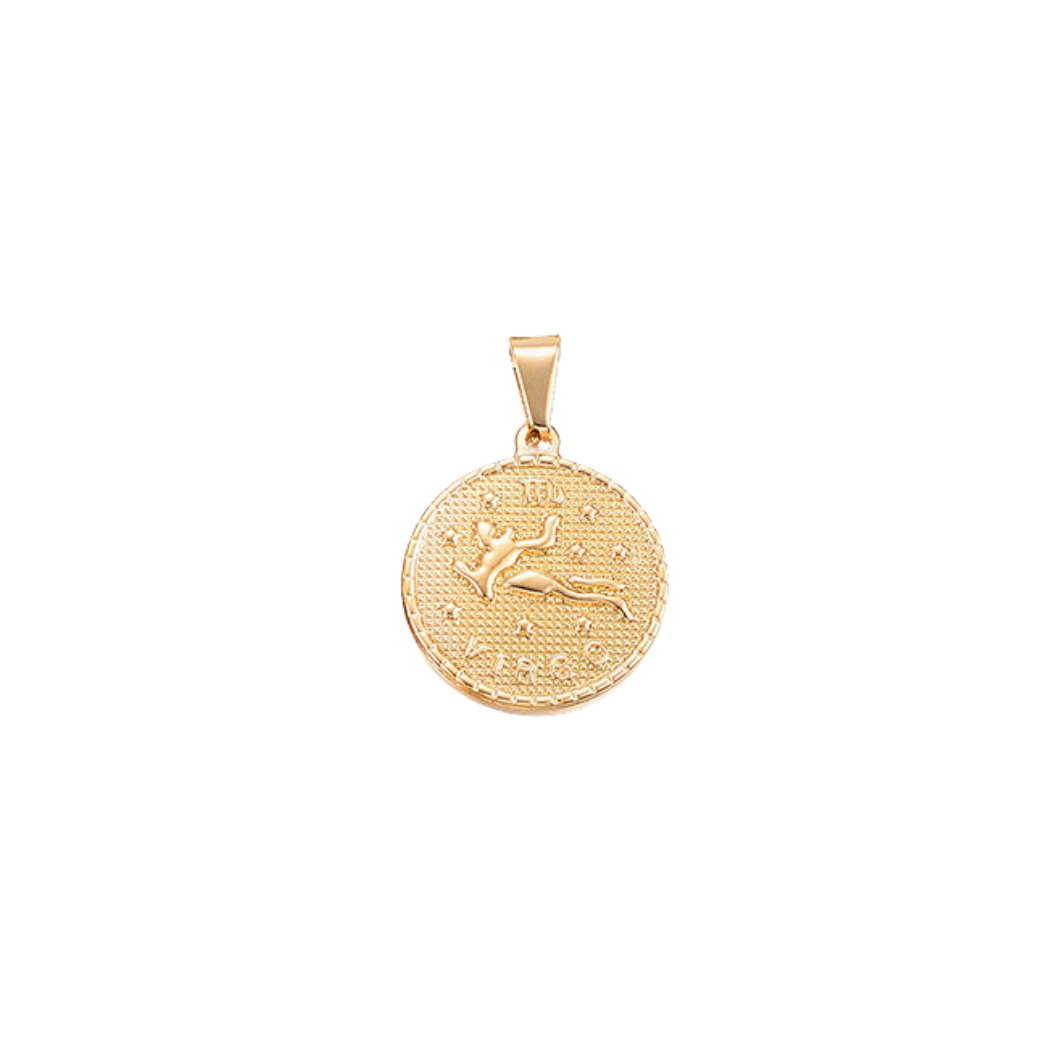 Transparent Virgo Gold Zodiac Disc Charm, Front View 