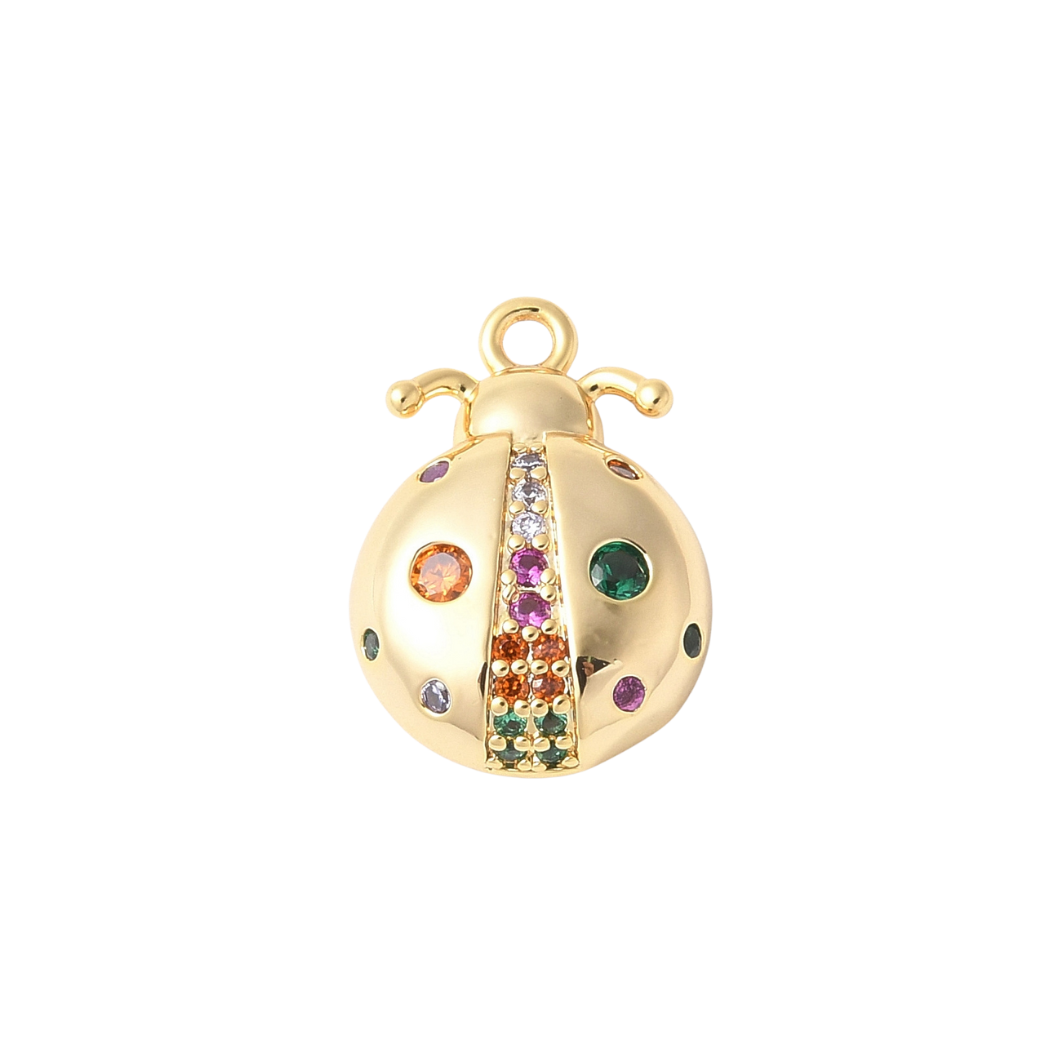 Gold Beetle with Mulit Color Pave Charm