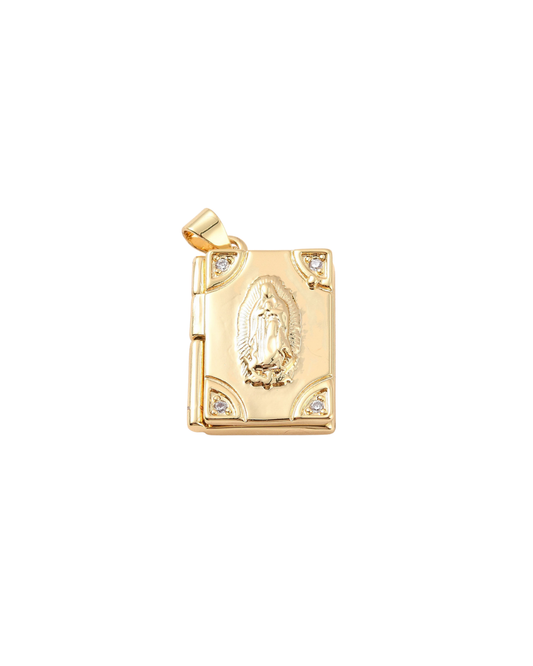 Gold Virgin Mary Devotion Book Locket Charm