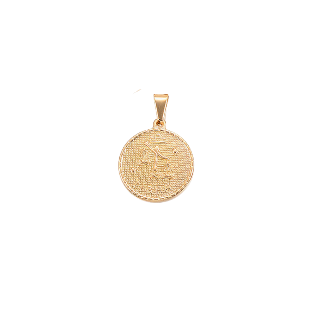 Transparent Libra Gold Zodiac Disc Charm, Front View 