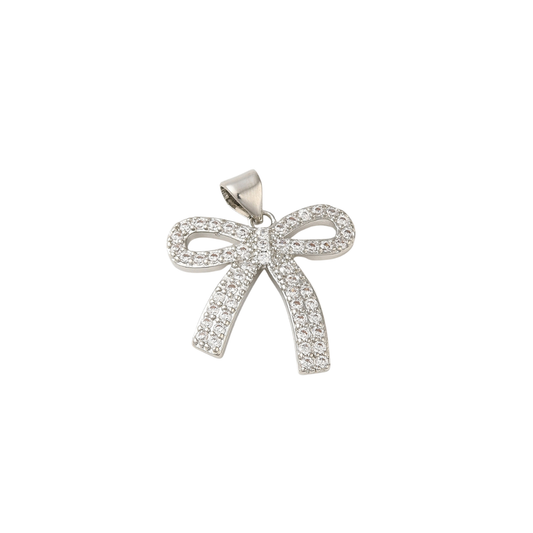 Silver Sparkle Cubic Zirconia Bowknot Charm