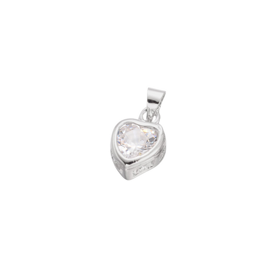 Silver Cubic Zirconia Heart Charm