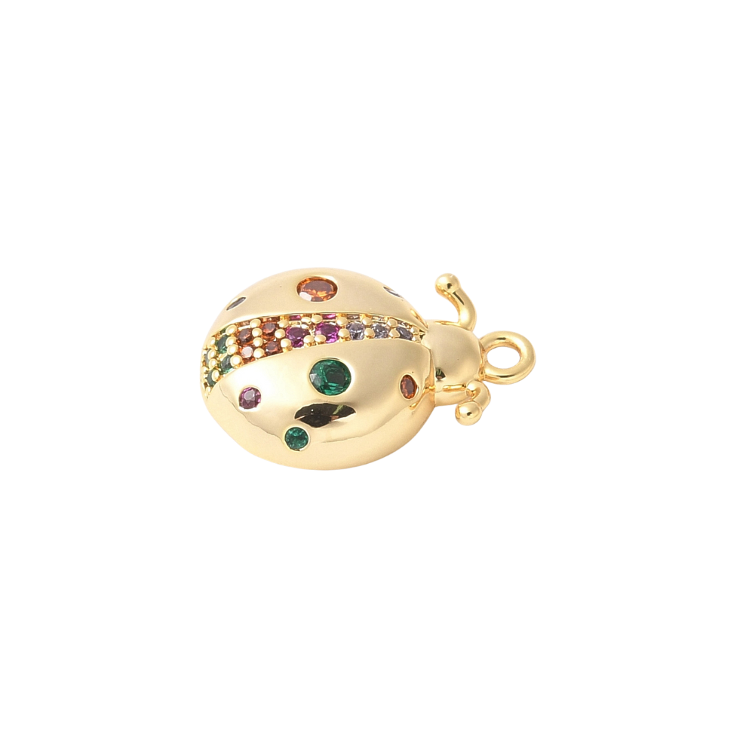 Gold Beetle with Mulit Color Pave Charm