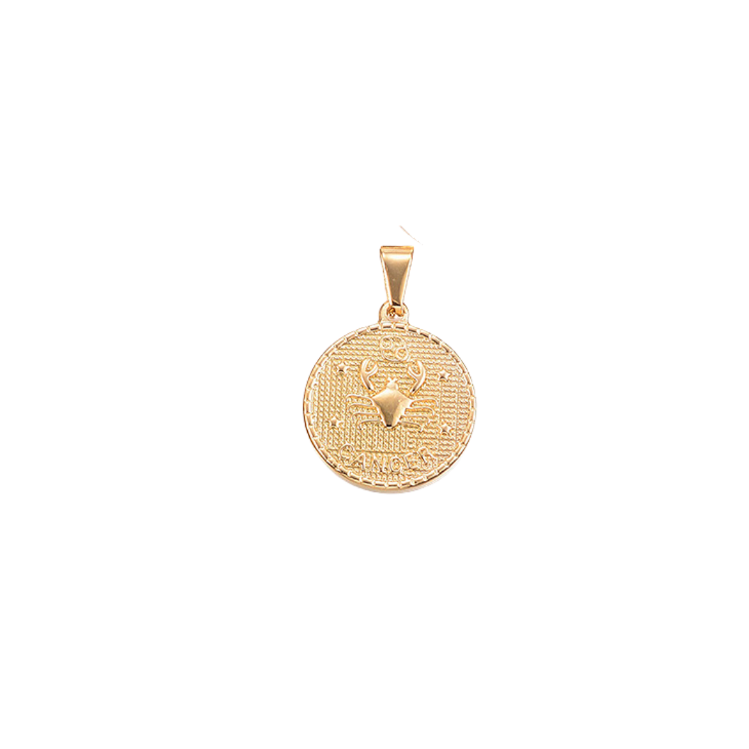 Transparent Cancer Gold Zodiac Disc Charm, Front View 
