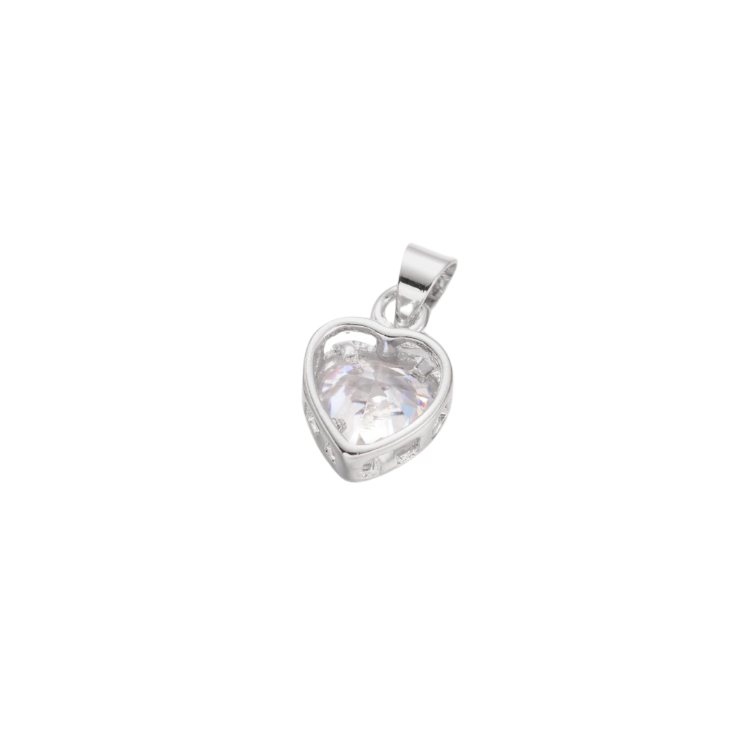 Silver Cubic Zirconia Heart Charm