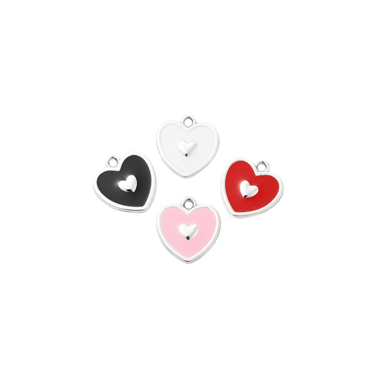 Front View of the Silver Heart on Heart Charm | Assorted