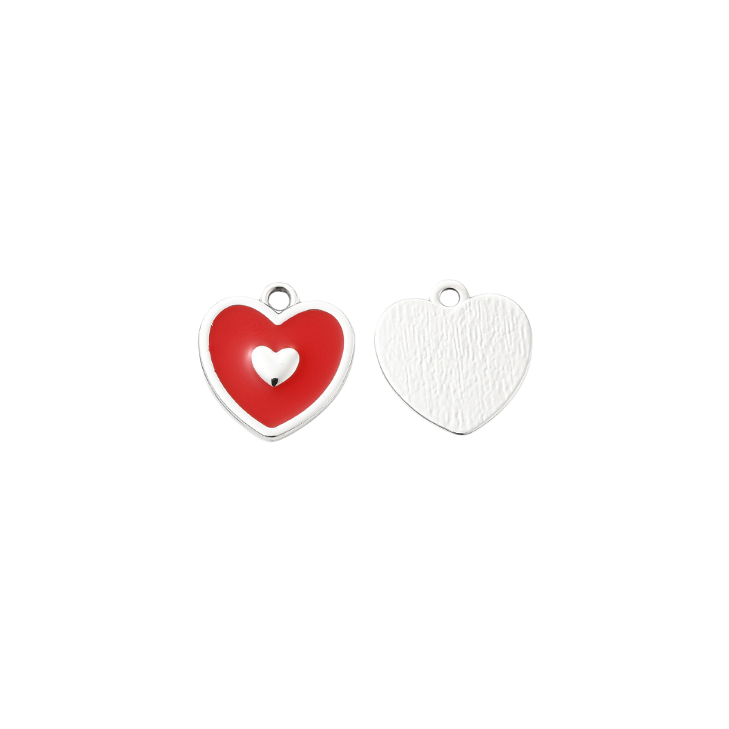 Front & Back View of the Silver Heart on Heart Charm | Assorted