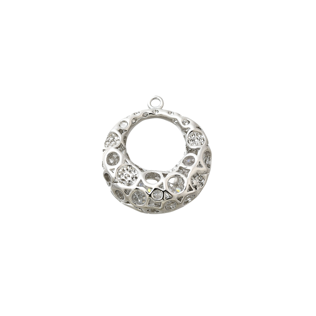 Transparent Silver Prism Circle with Cubic Zirconia Charm 