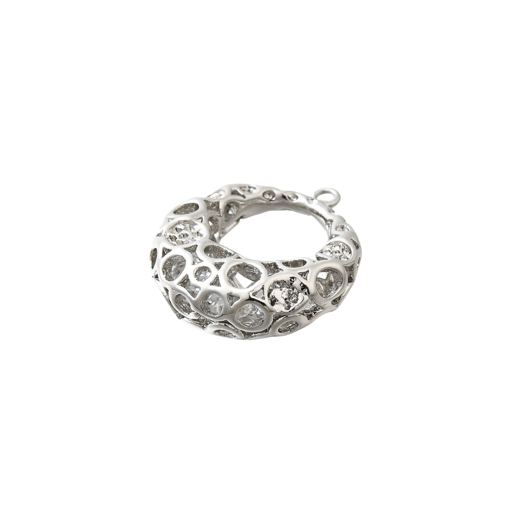 Transparent Side View Silver Prism Circle with Cubic Zirconia Charm 