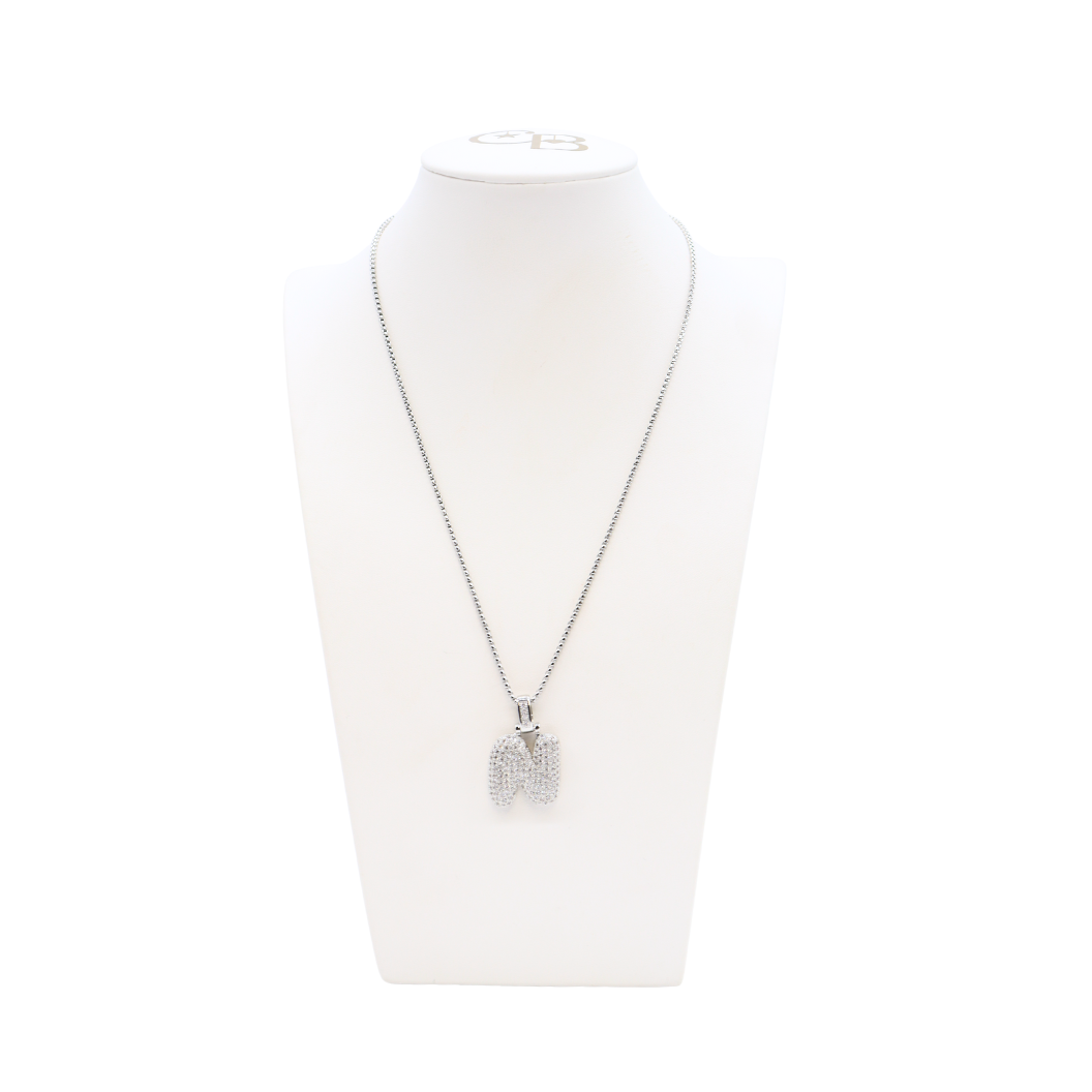 Silver Rhinestone Letter Bubble Necklace