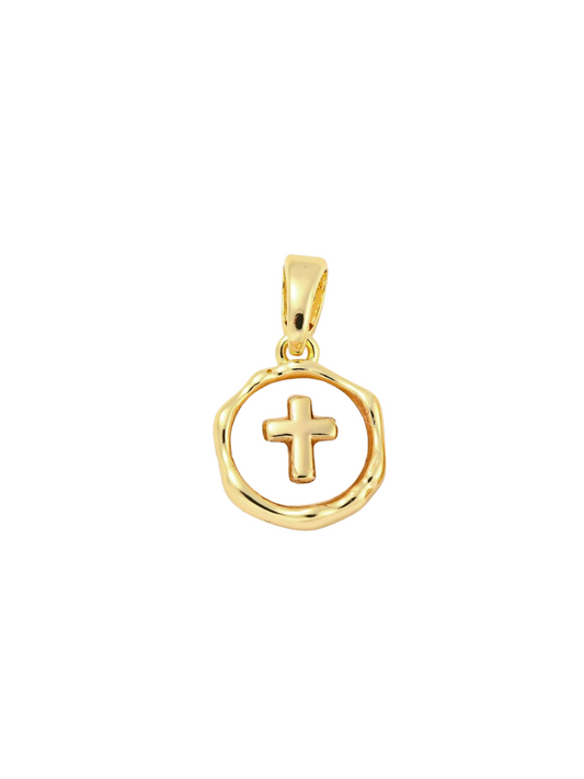 Gold Pave Shell Cross Charm