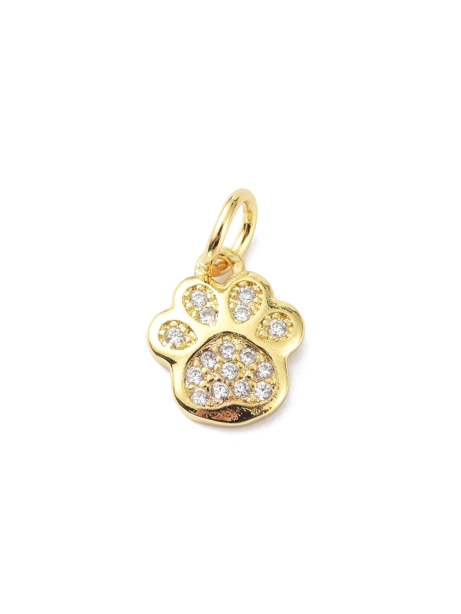 Gold and Cubic Zirconia Paw Print Charm - front view 
