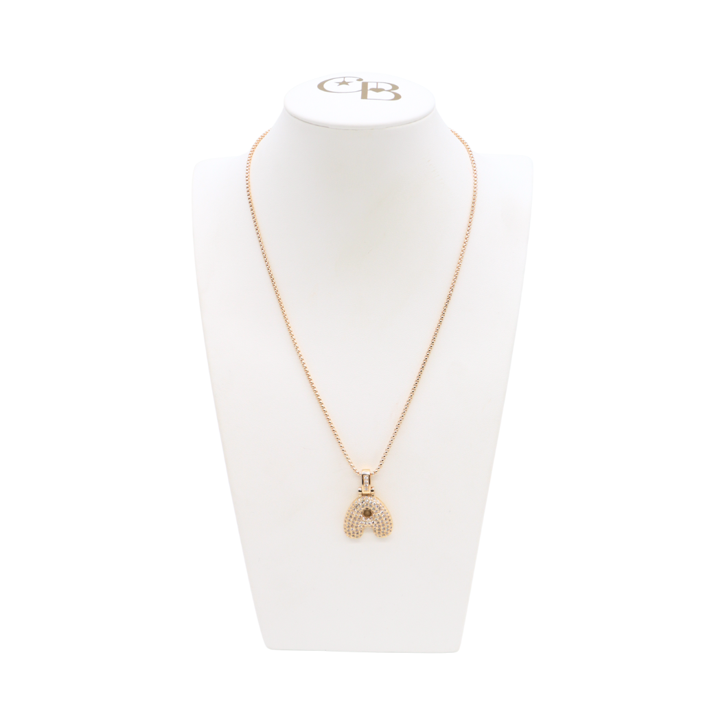 Light Gold Rhinestone Bubble Initial Letter Necklace