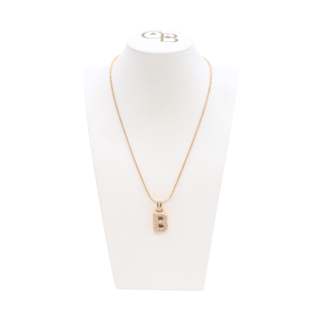 Light Gold Rhinestone Bubble Initial Letter Necklace