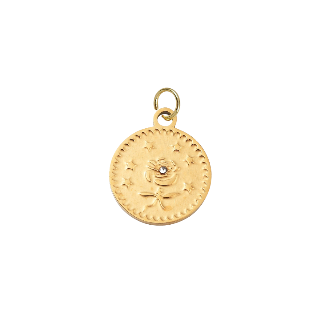 Gold Blushing Rose Medallion Charm