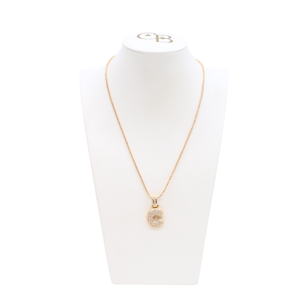 Light Gold Rhinestone Bubble Initial Letter Necklace