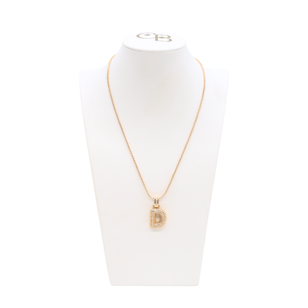 Light Gold Rhinestone Bubble Initial Letter Necklace
