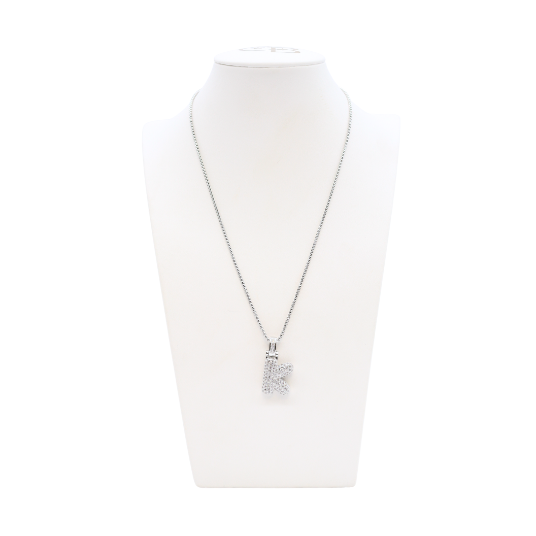 Silver Rhinestone Letter Bubble Necklace