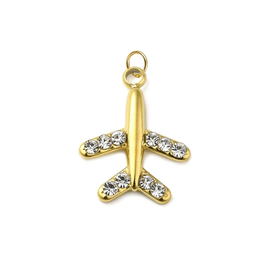 Gold Jet with Cubic Zirconia Charm