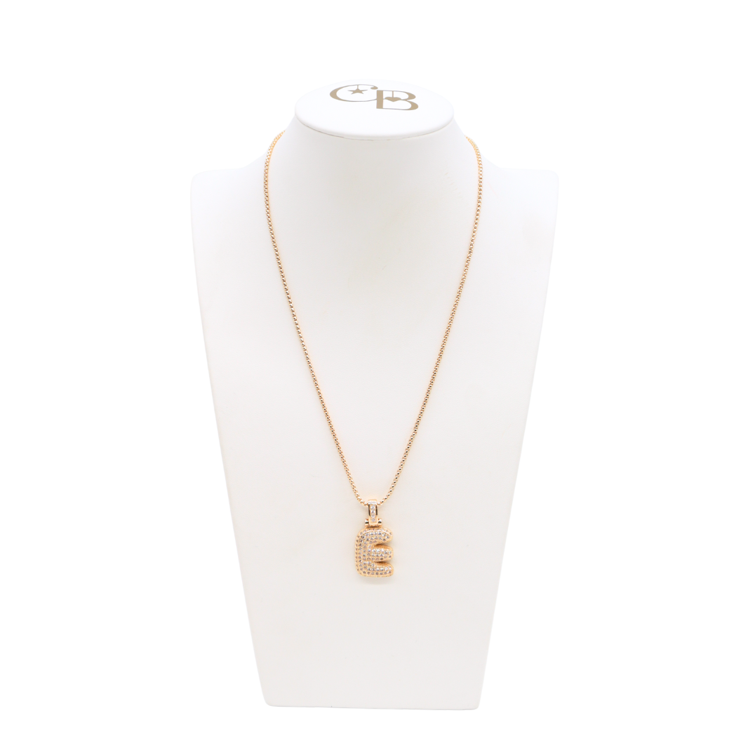Light Gold Rhinestone Bubble Initial Letter Necklace