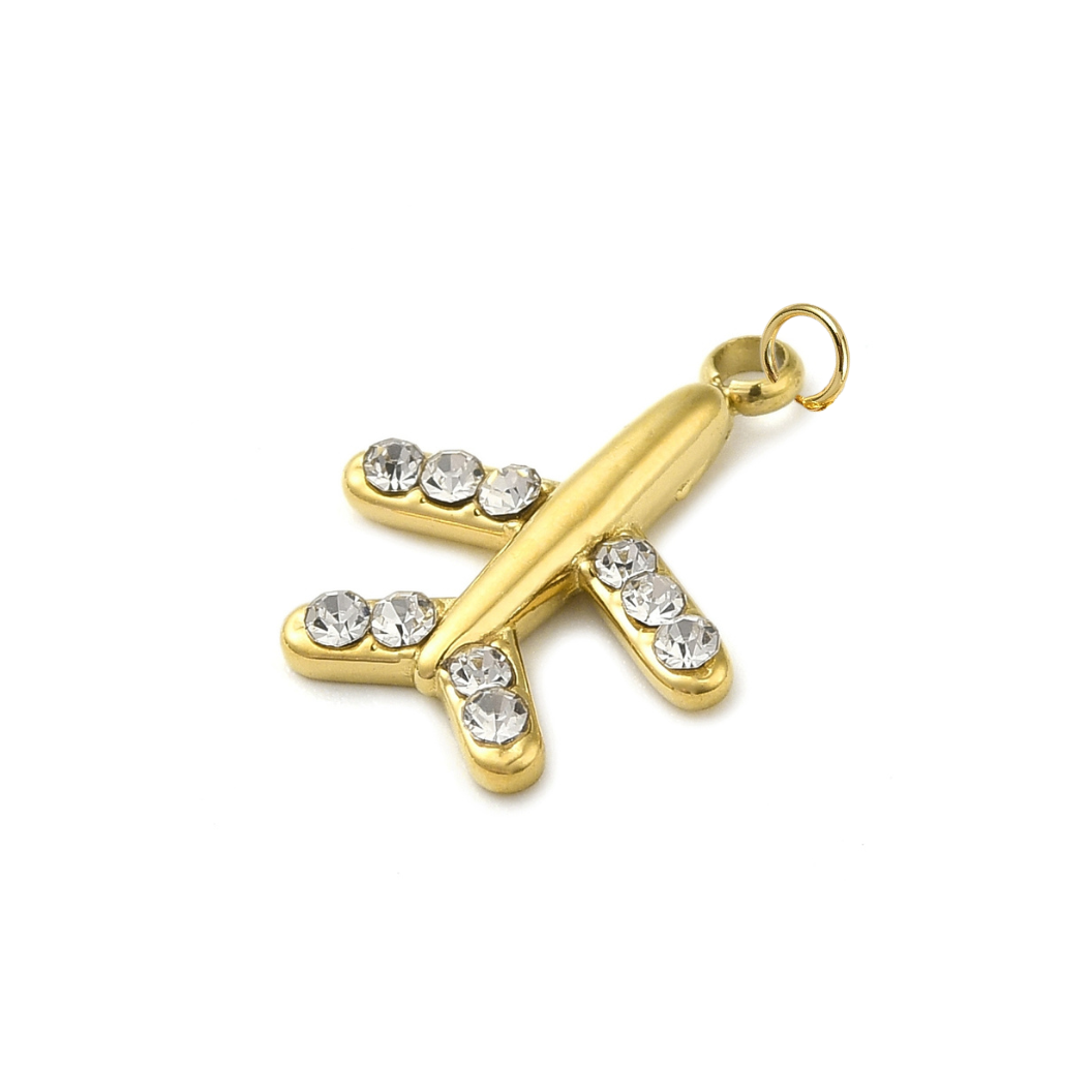 Gold Jet with Cubic Zirconia Charm