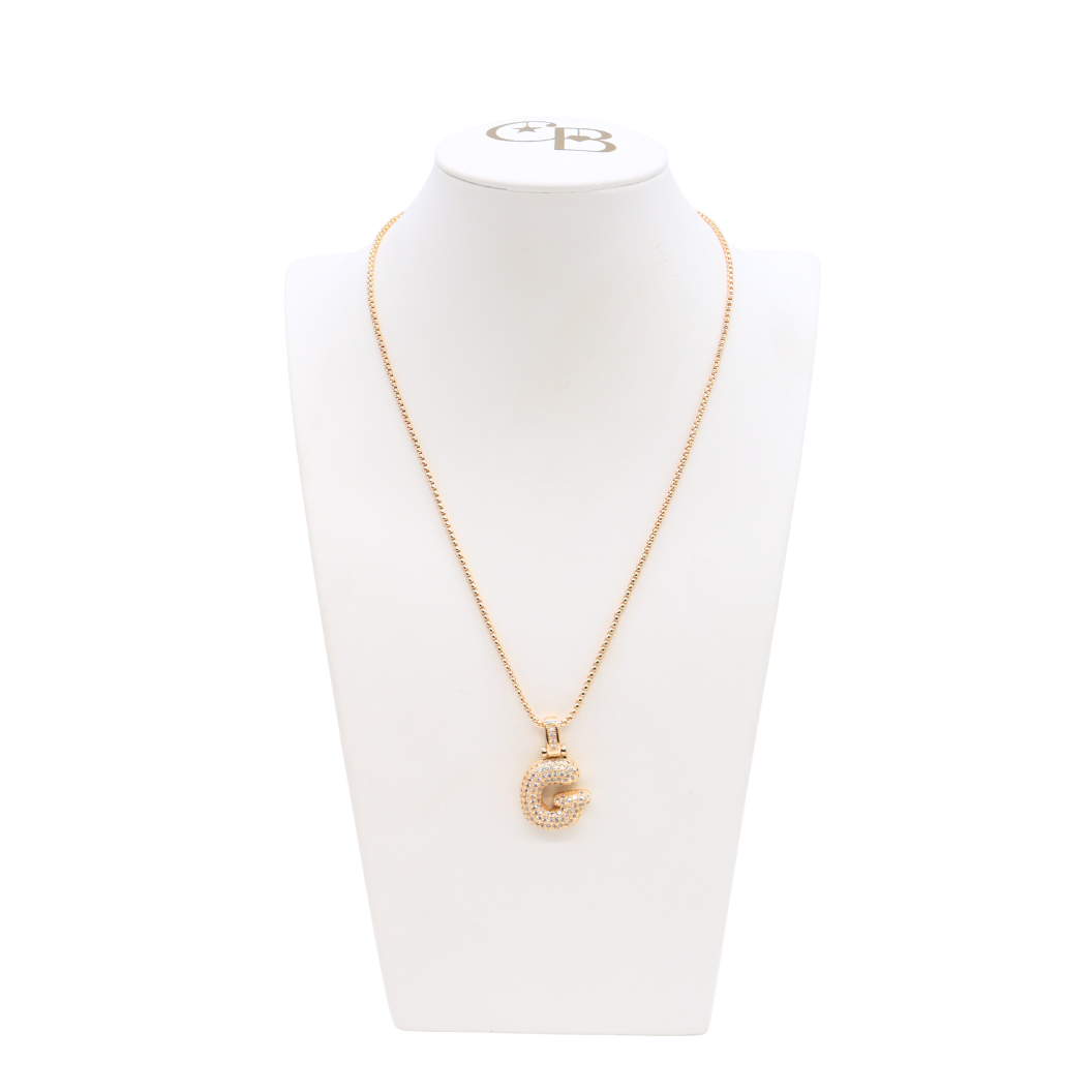 Light Gold Rhinestone Bubble Initial Letter Necklace