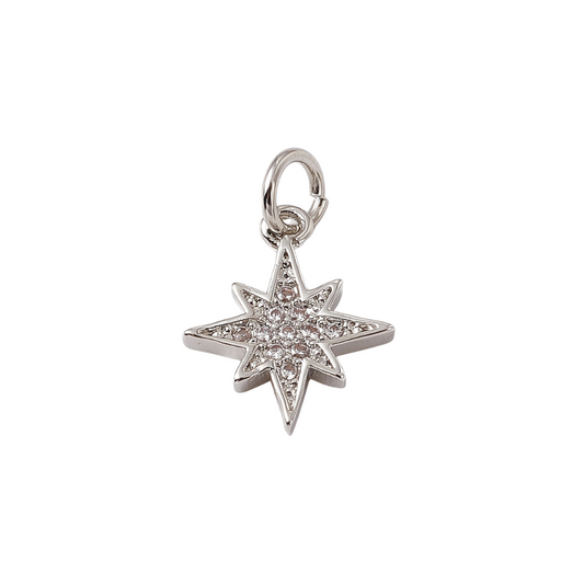 Silver Cubic Zirconia Starburst Star Charm