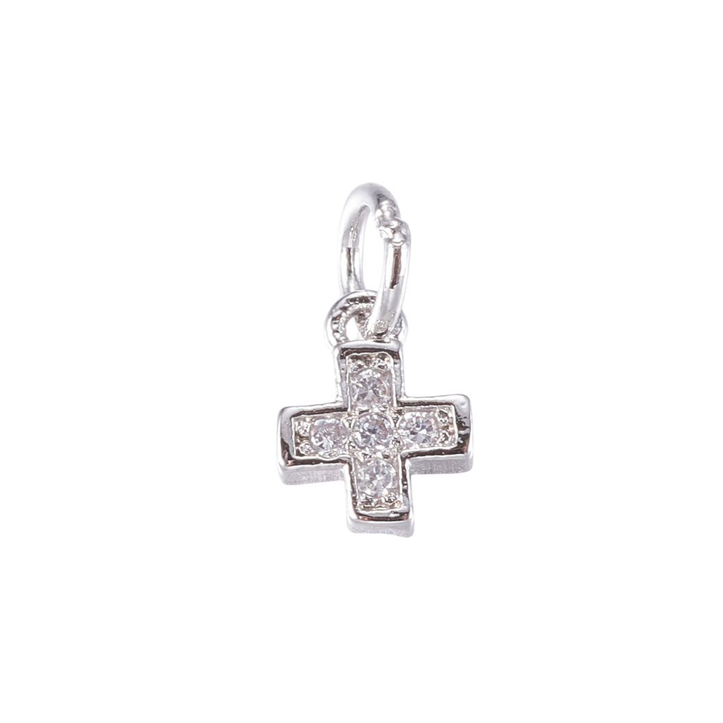 Silver Tiny Cross with Cubic Zirconia Charm