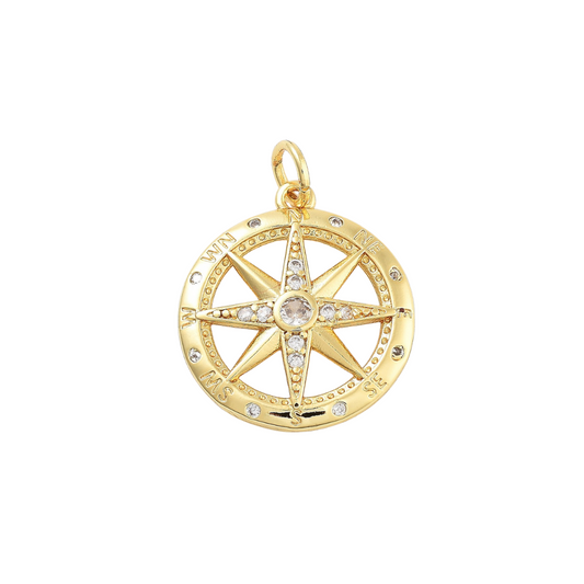 Gold Cubic Zirconia Compass Charm