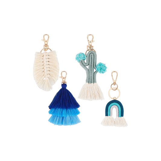 4  Piece Weaving Tassel Set - Blue| Keychain & Purse Charm