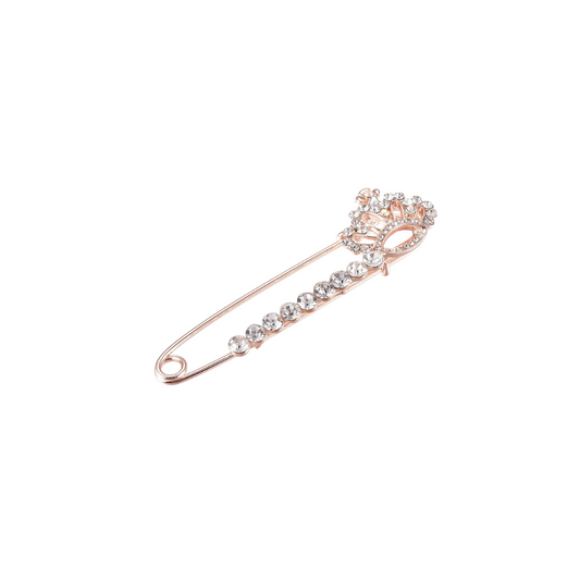 Gold Safety Pin with Crown Cubic Zirconia