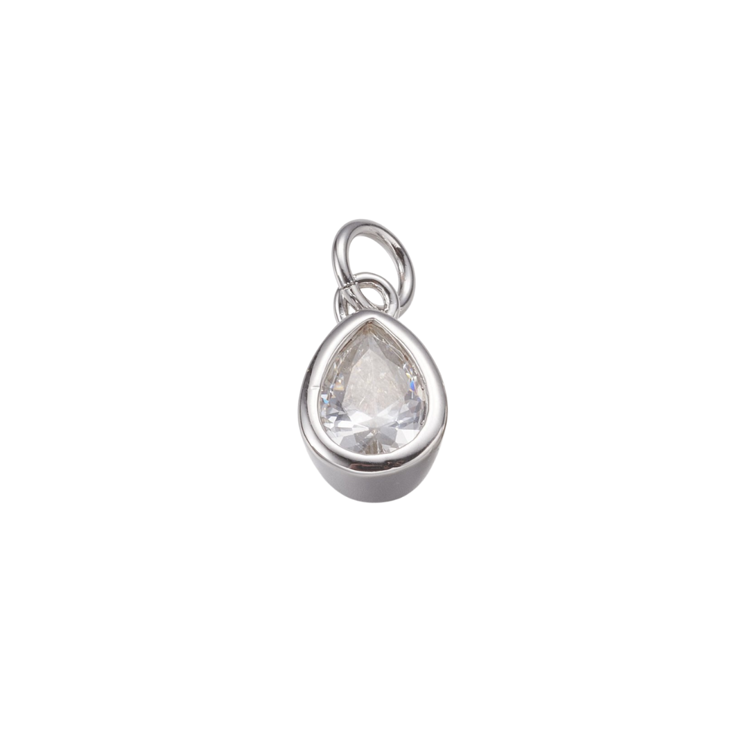 Front View of the Silver Twilight Cubic Zirconia Teardrop Charm