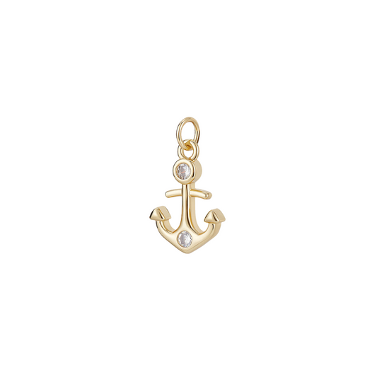 Gold Nautical Anchor with Cubic Zirconia Charm 
