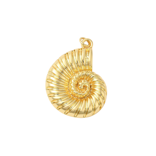 Gold spiral pendant on a white background