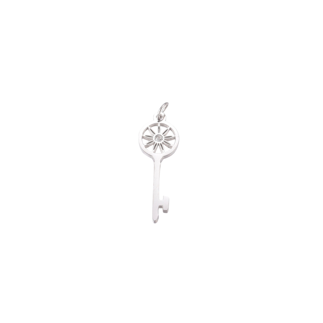 Silver Blossom Gate Key Charm