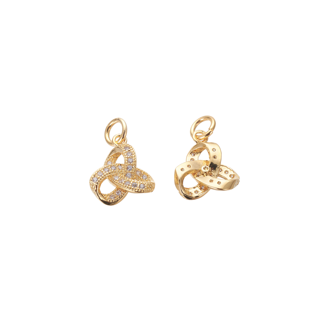 Front & Back View Gold Trinity Knot with Cubic Zirconia Charm