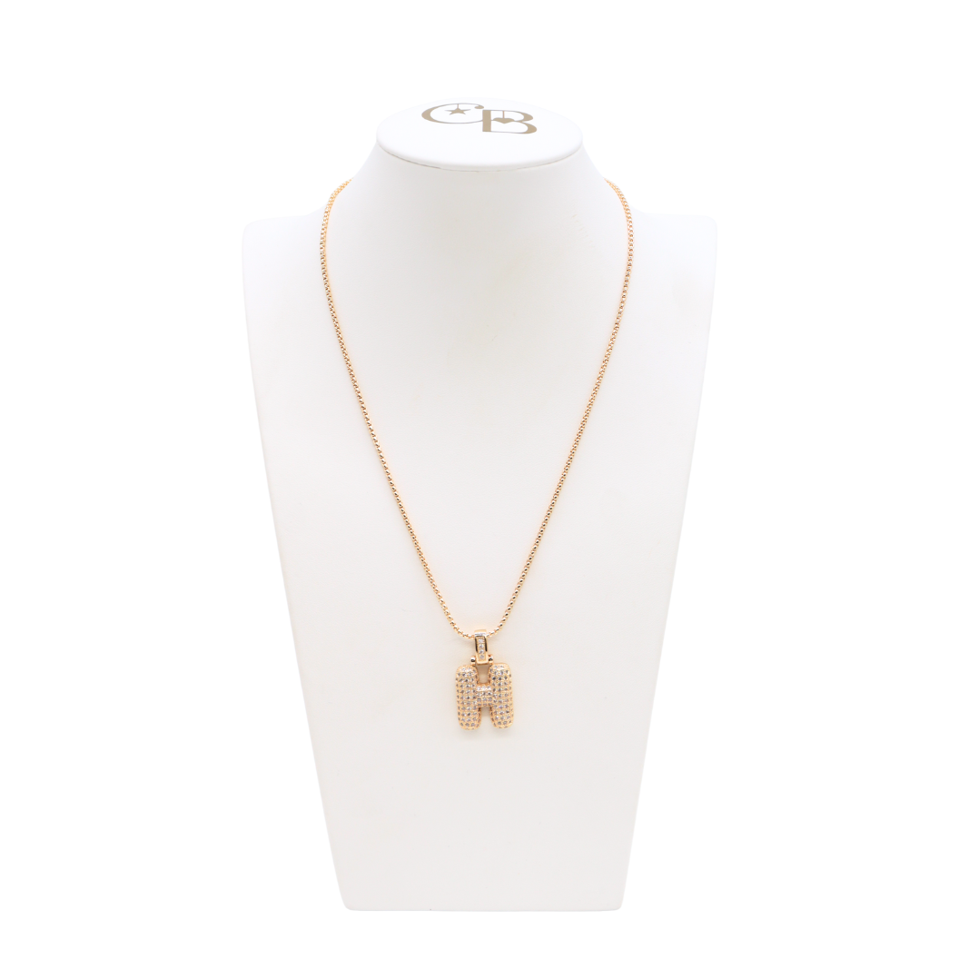 Light Gold Rhinestone Bubble Initial Letter Necklace