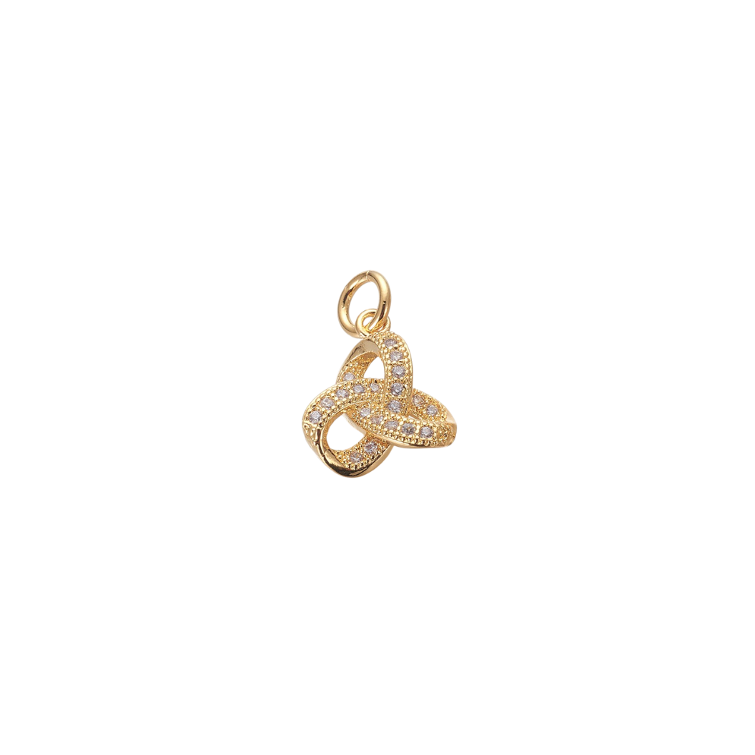 Front View of the Gold Trinity Knot with Cubic Zirconia Charm