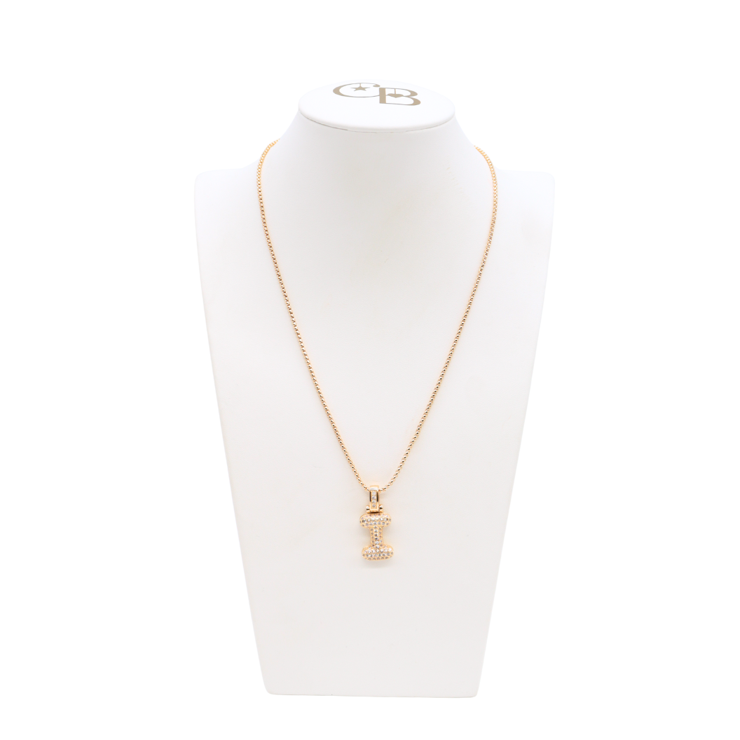 Light Gold Rhinestone Bubble Initial Letter Necklace