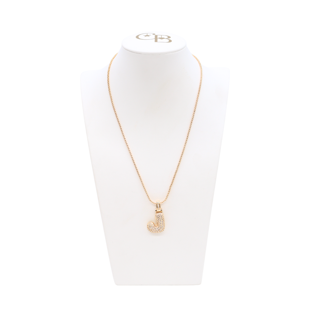 Light Gold Rhinestone Bubble Initial Letter Necklace