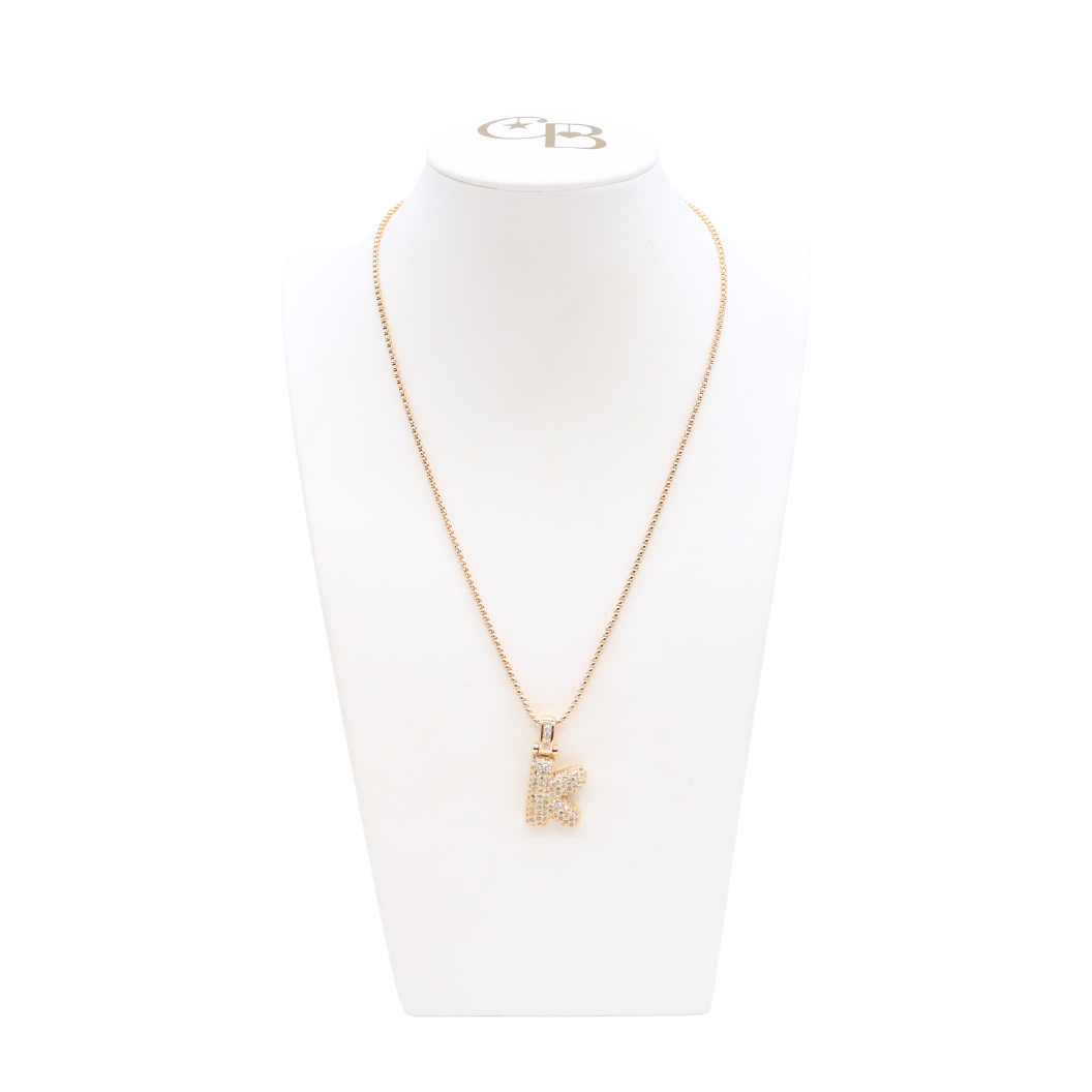 Light Gold Rhinestone Bubble Initial Letter Necklace