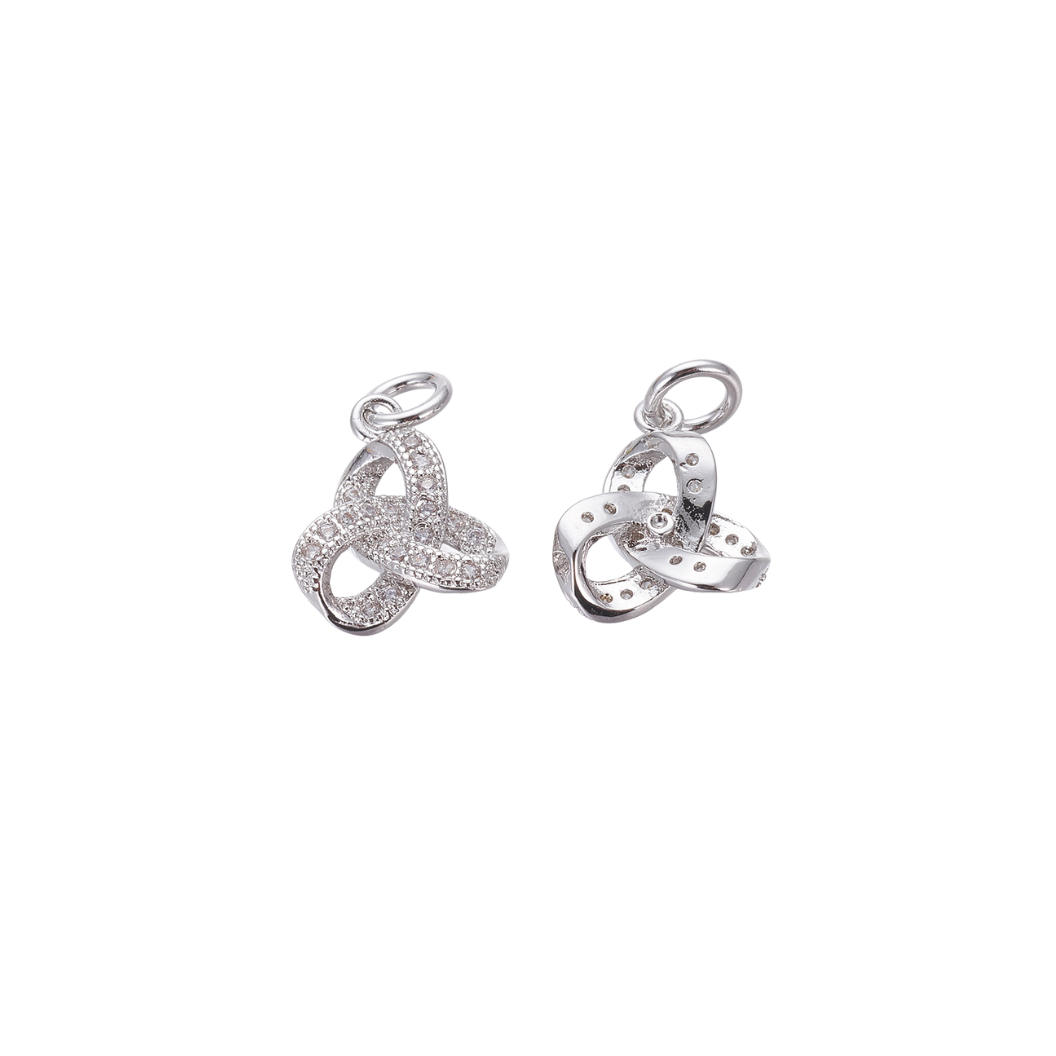 Front & Back View of the Silver Trinity Knot with Cubic Zirconia Charm