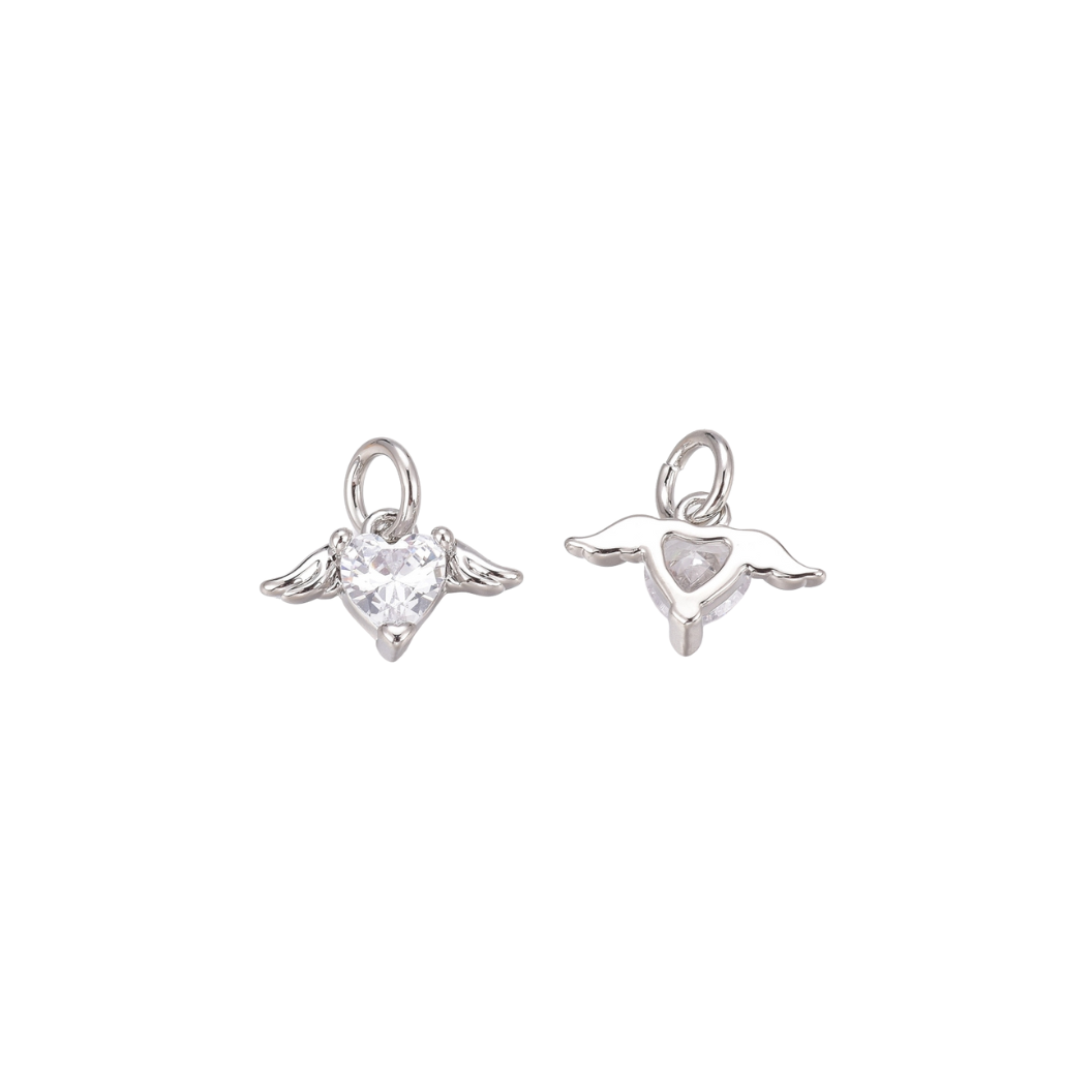 Side View Silver Winged Heart Charm 