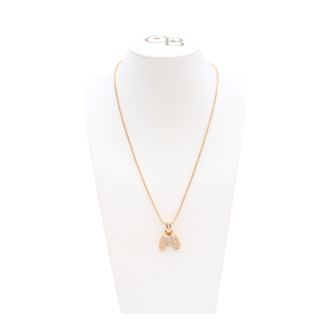 Light Gold Rhinestone Bubble Initial Letter Necklace