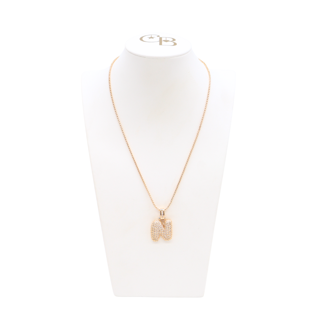 Light Gold Rhinestone Bubble Initial Letter Necklace