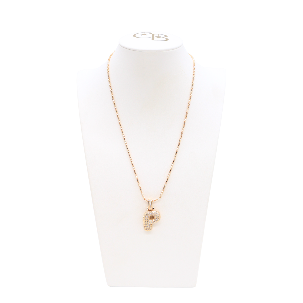 Light Gold Rhinestone Bubble Initial Letter Necklace