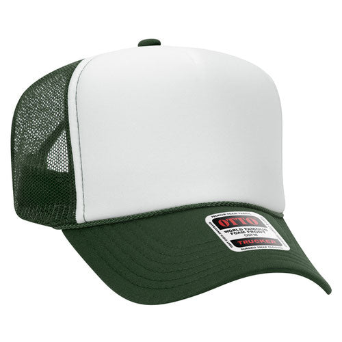 Front View of the Dark Green and White Trucker Hat