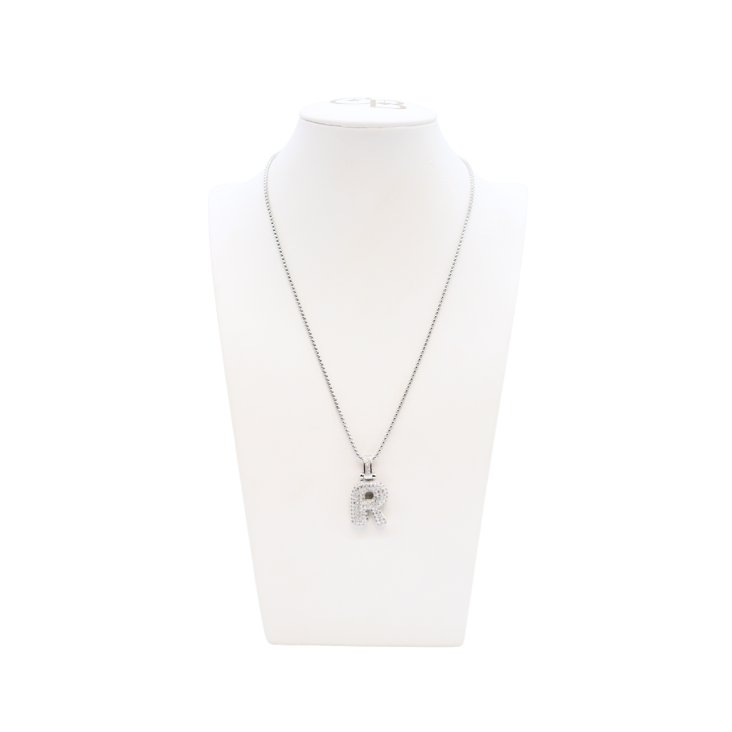 Silver Rhinestone Letter Bubble Necklace